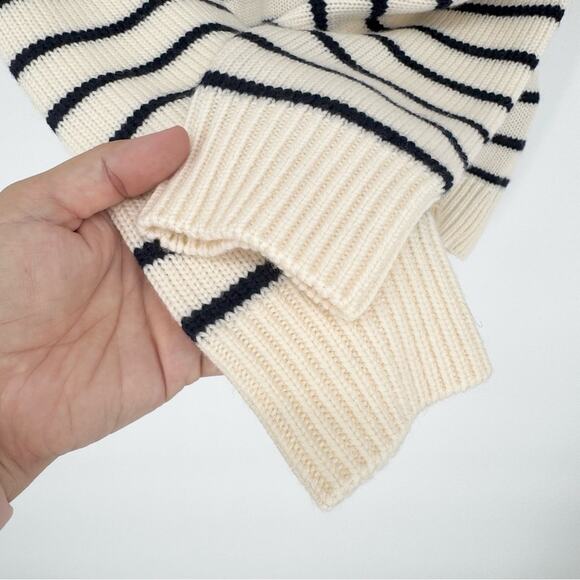 NWT Wilfred Clara Merino Wool Striped V-Neck Sweater In Lt Birch/ Admiral Size S - Picture 9 of 15